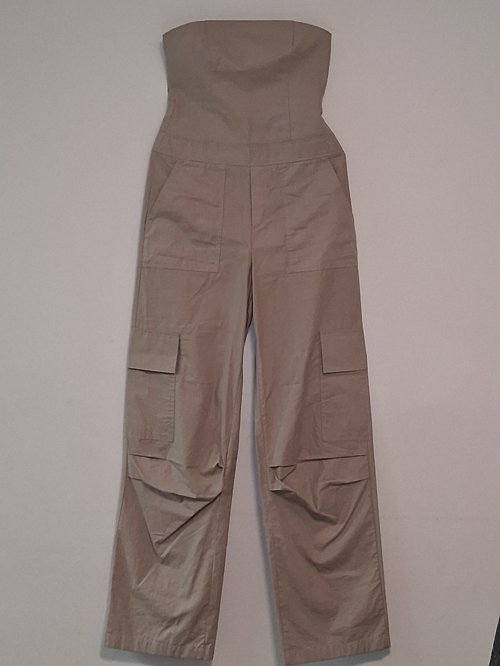 Zara Strapless Cargo Jumpsuit in Taupe